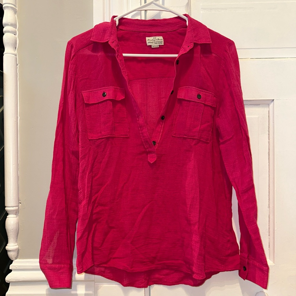 Fuchsia Long-Sleeve Button Popover Shirt